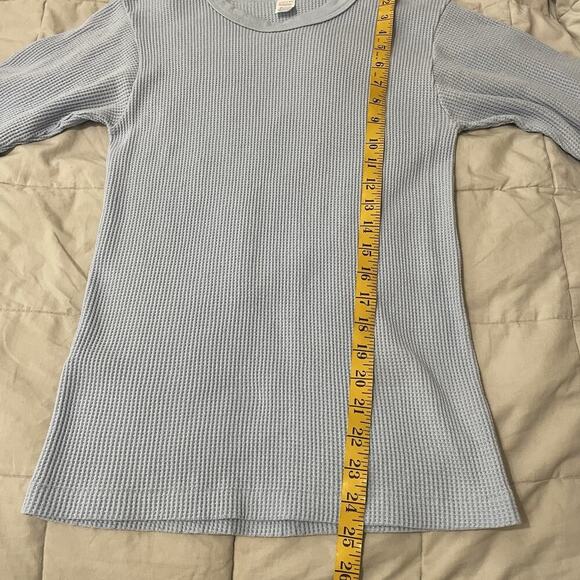 Vintage Thermal Waffle Knit Top Shirt Long Sleeve Large Blue Valentines… - Picture 4 of 5